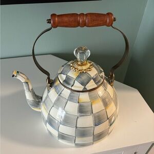 McKenzie Childs Sterling Check Teapot